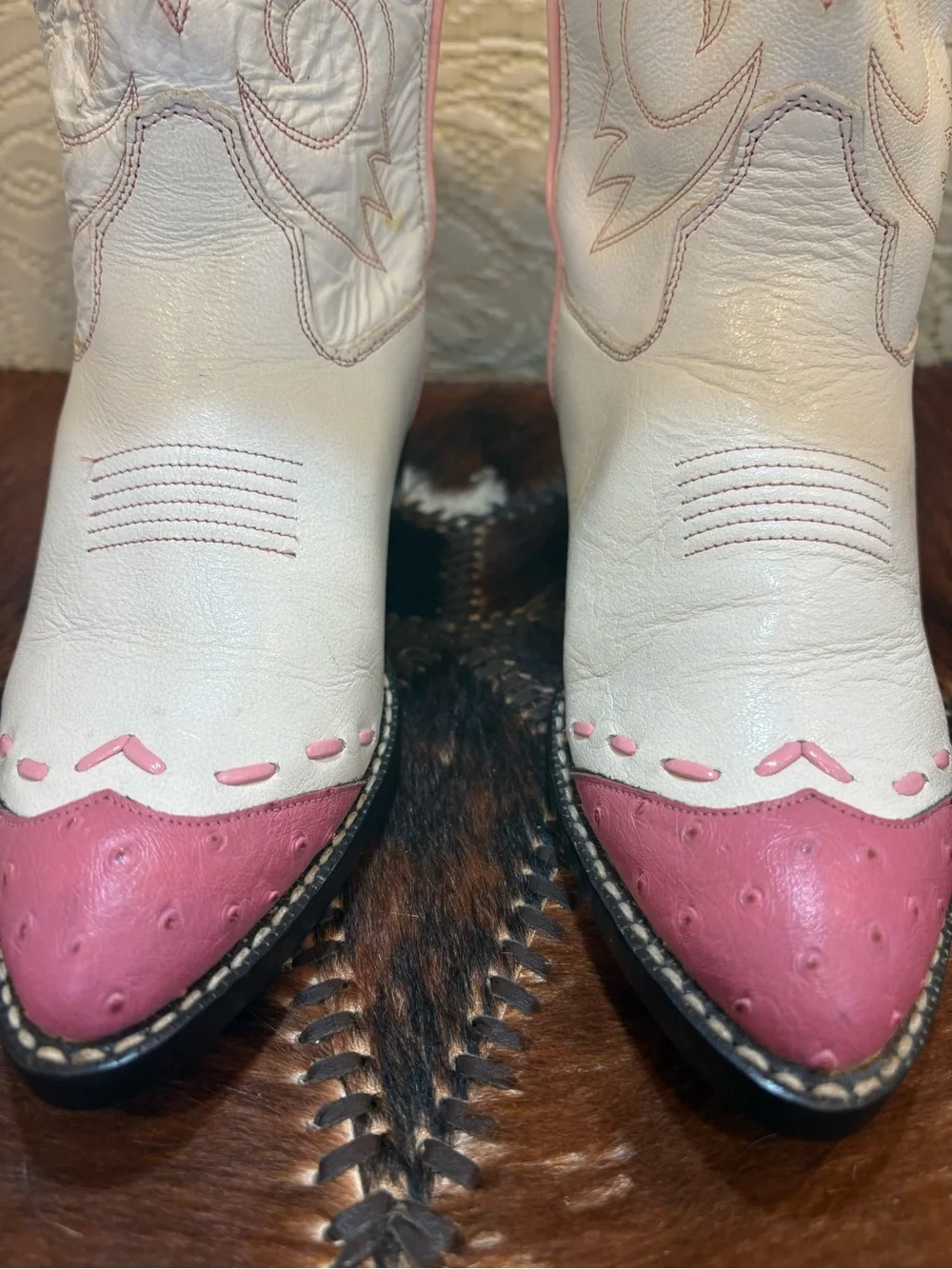Old West White and Pink Girls' Western Cowboy Boots